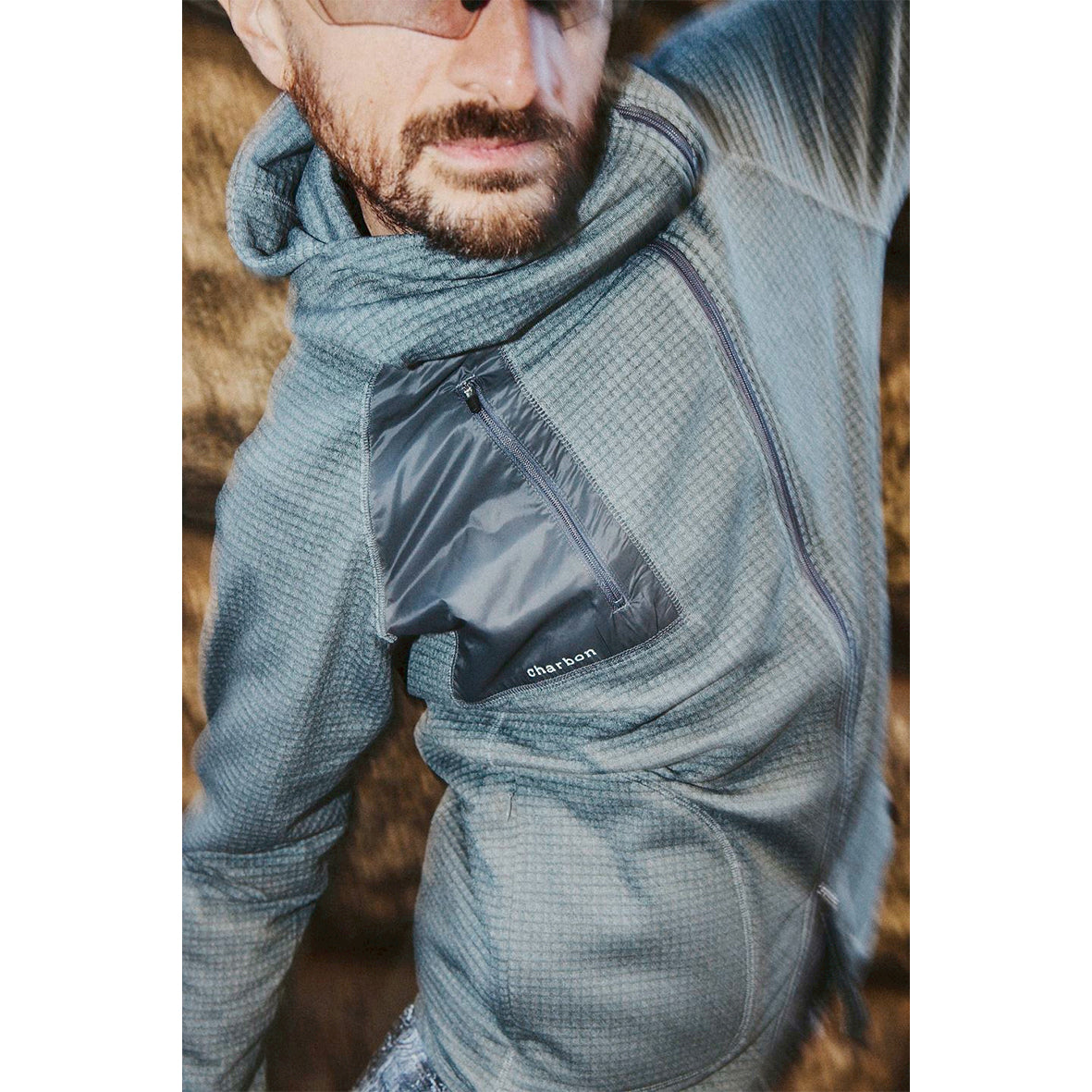 charbon GRID FLEECE ZIP UP HOODIE サイズM GRID FLEECE ZIP UP HOODIE